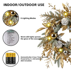 Christmas Wreath 20 Inch Christmas Door Decoration Garland With Warm Lights