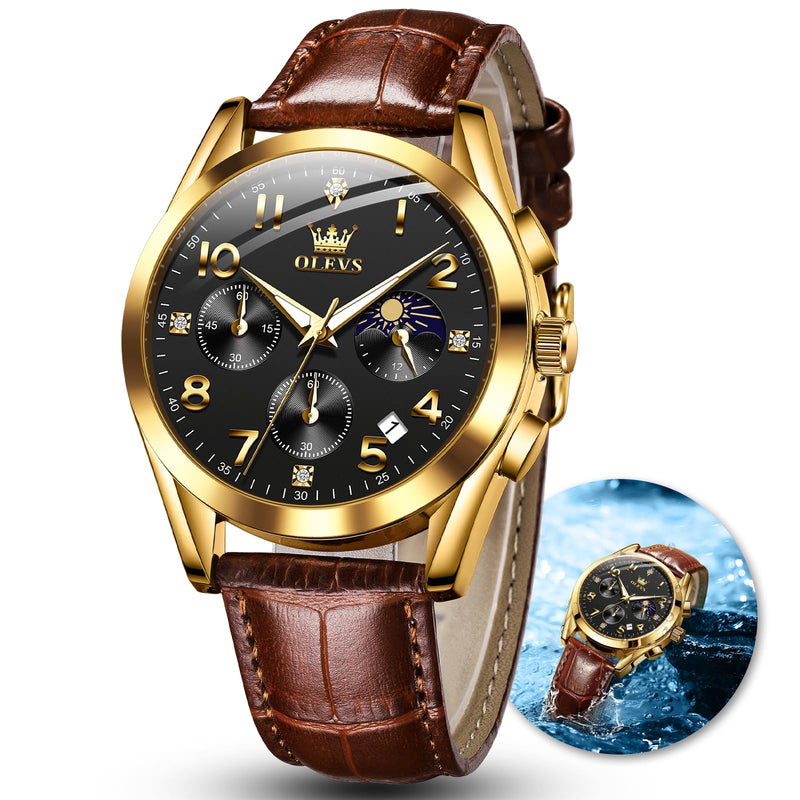 OLEVS Mens Watches with Leather Band