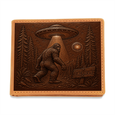 Bigfoot & UFO Leather Wallet – Cryptid Collector Gift