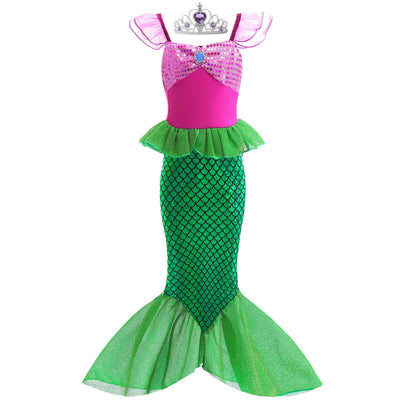 Danvren Princess Dress Up Little Girls Mermaid Costume Toddler Mermaid Dress Halloween Costumes with Crown