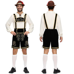 Spooktacular Creations Halloween Men’s Oktoberfest Costume Set Lederhosen Men with German Bavarian Hat Beer Costume Adults Halloween Costumes Dark Outfit for Beer Festival Party (Medium)