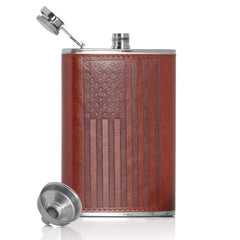 Maxam Stainless Steel Flask With Leather Embossed Flag
