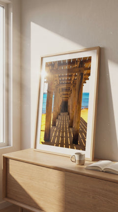 Under the Boardwalk Framed Poster - Sunny Beach Photography Coastal Wall Art